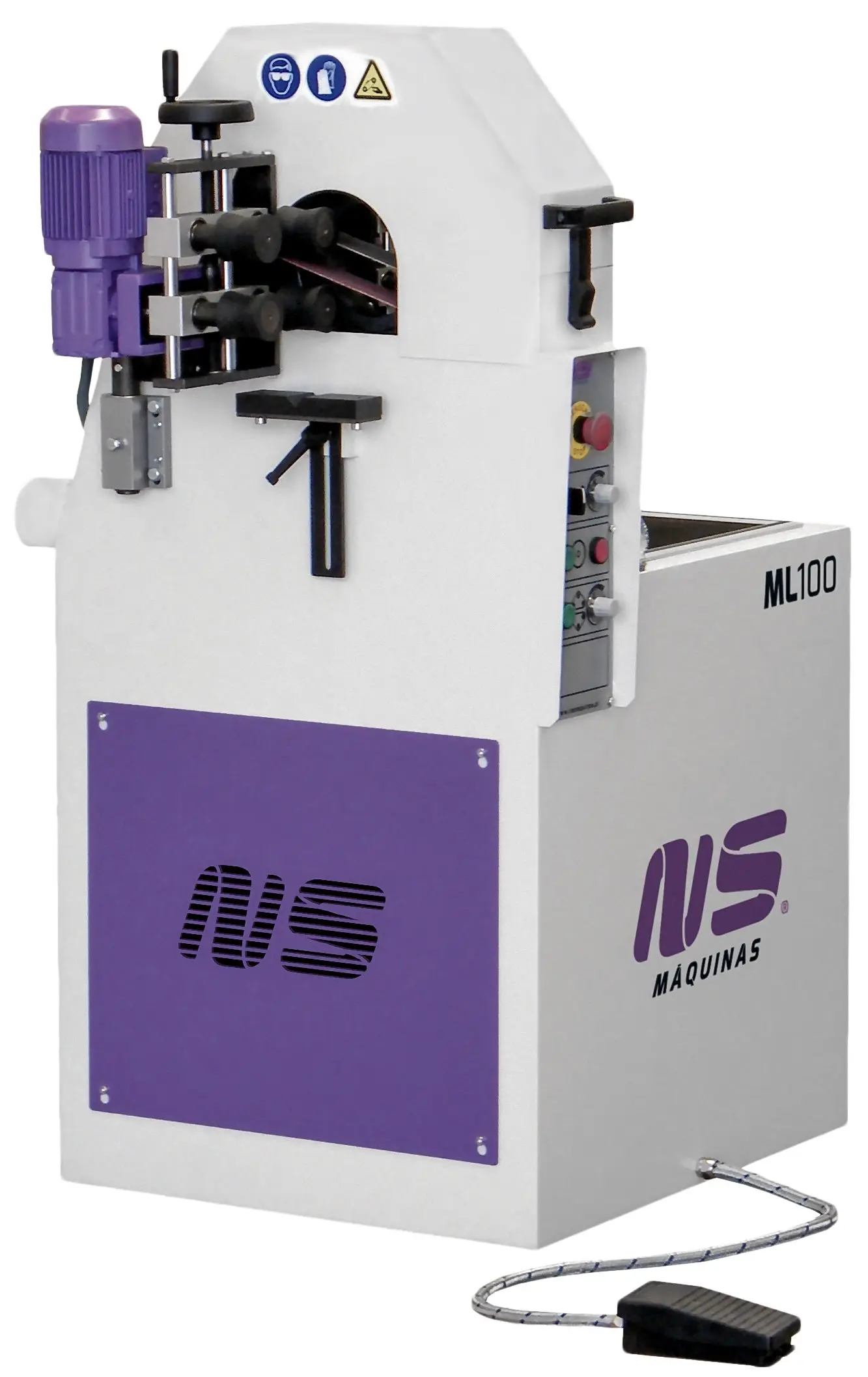 NS ML100 - Pásová bruska na trubky - pracovní hlava s podávacím systémem